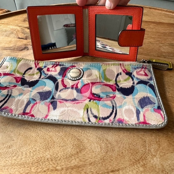 Coach Ultra Slim Pouch and Compact Mirror | Multi-Color and Orange | OS - Picture 2 of 7